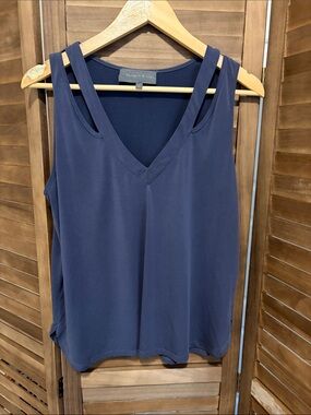 Sunday in Brooklyn Double-Strap V-Neck Tank Top in Navy